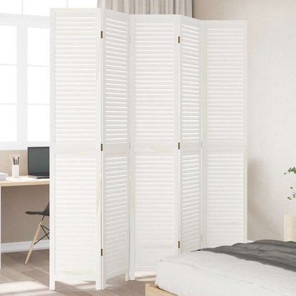 Divisorio Ambienti 5Pannelli Bianco Legno Massello di Paulownia