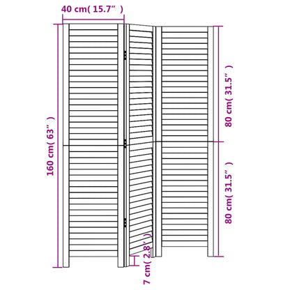 Divisorio Ambienti 3 Pannelli Nero Legno Massello di Paulownia - homemem39