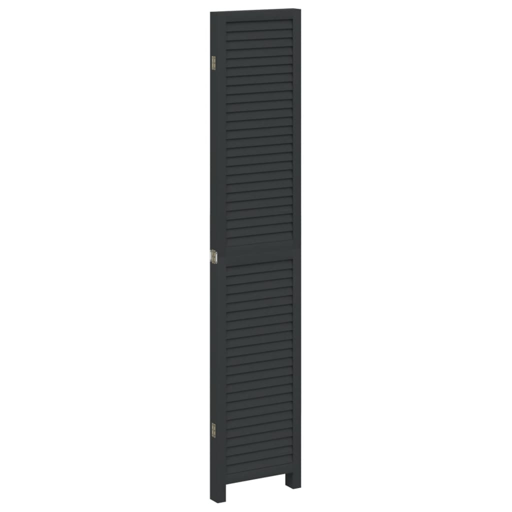 Divisorio Ambienti 4 Pannelli Nero Legno Massello di Paulownia - homemem39