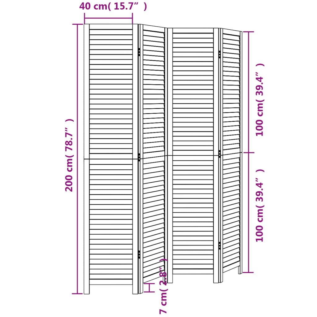 Divisorio Ambienti 4 Pannelli Nero Legno Massello di Paulownia - homemem39