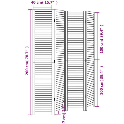 Divisorio Ambienti 4 Pannelli Nero Legno Massello di Paulownia - homemem39