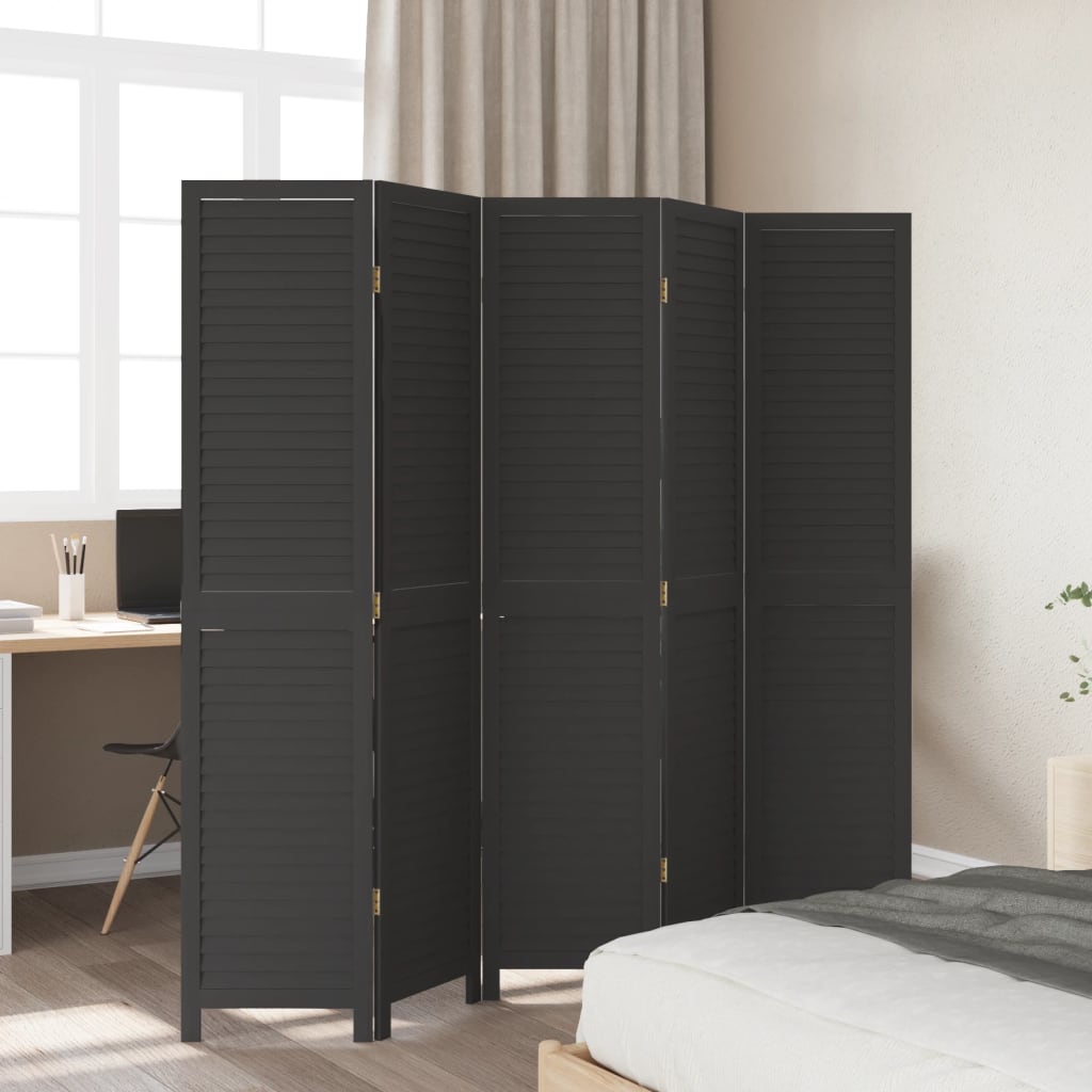 Divisorio Ambienti 5 Pannelli Nero Legno Massello di Paulownia | homemem39