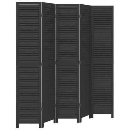 Divisorio Ambienti 5 Pannelli Nero Legno Massello di Paulownia - homemem39