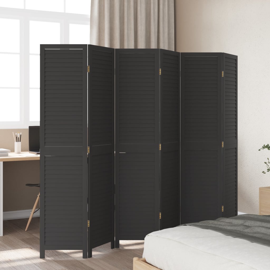 Divisorio Ambienti 6 Pannelli Nero Legno Massello di Paulownia | homemem39