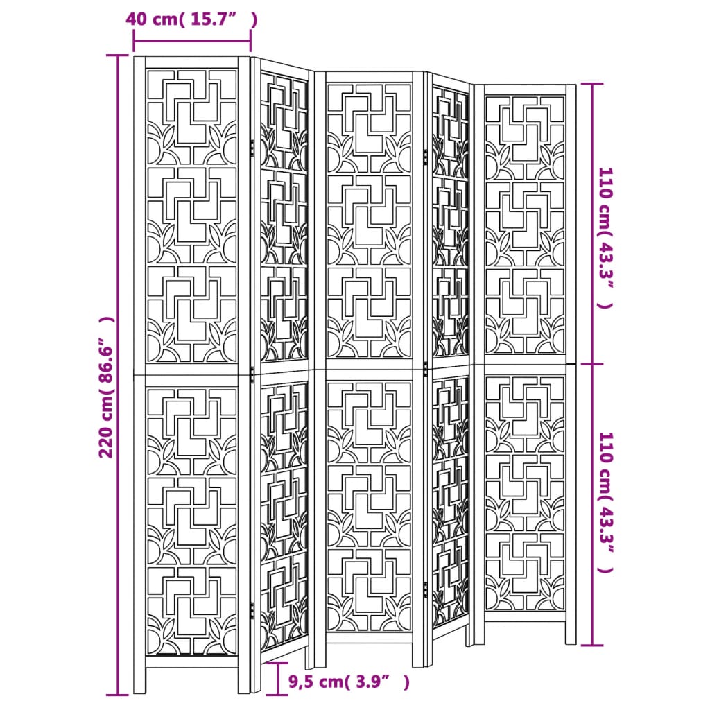 Divisorio Ambienti 5 Pannelli Marrone Legno Massello Paulownia - homemem39