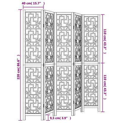 Divisorio Ambienti 5 Pannelli Marrone Legno Massello Paulownia - homemem39
