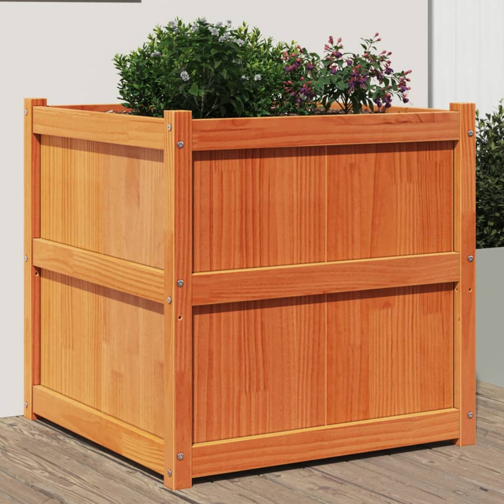 Fioriera Giardino Marrone Cera 70x70x70 cm Legno Massello Pino - homemem39