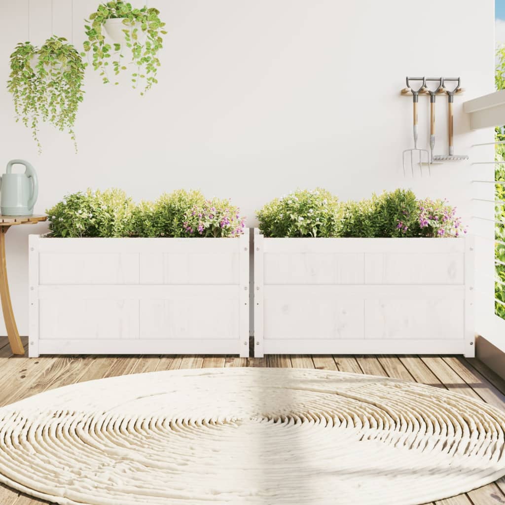 Fioriere da Giardino 2 pz Bianche in Legno Massello di Pino | homemem39