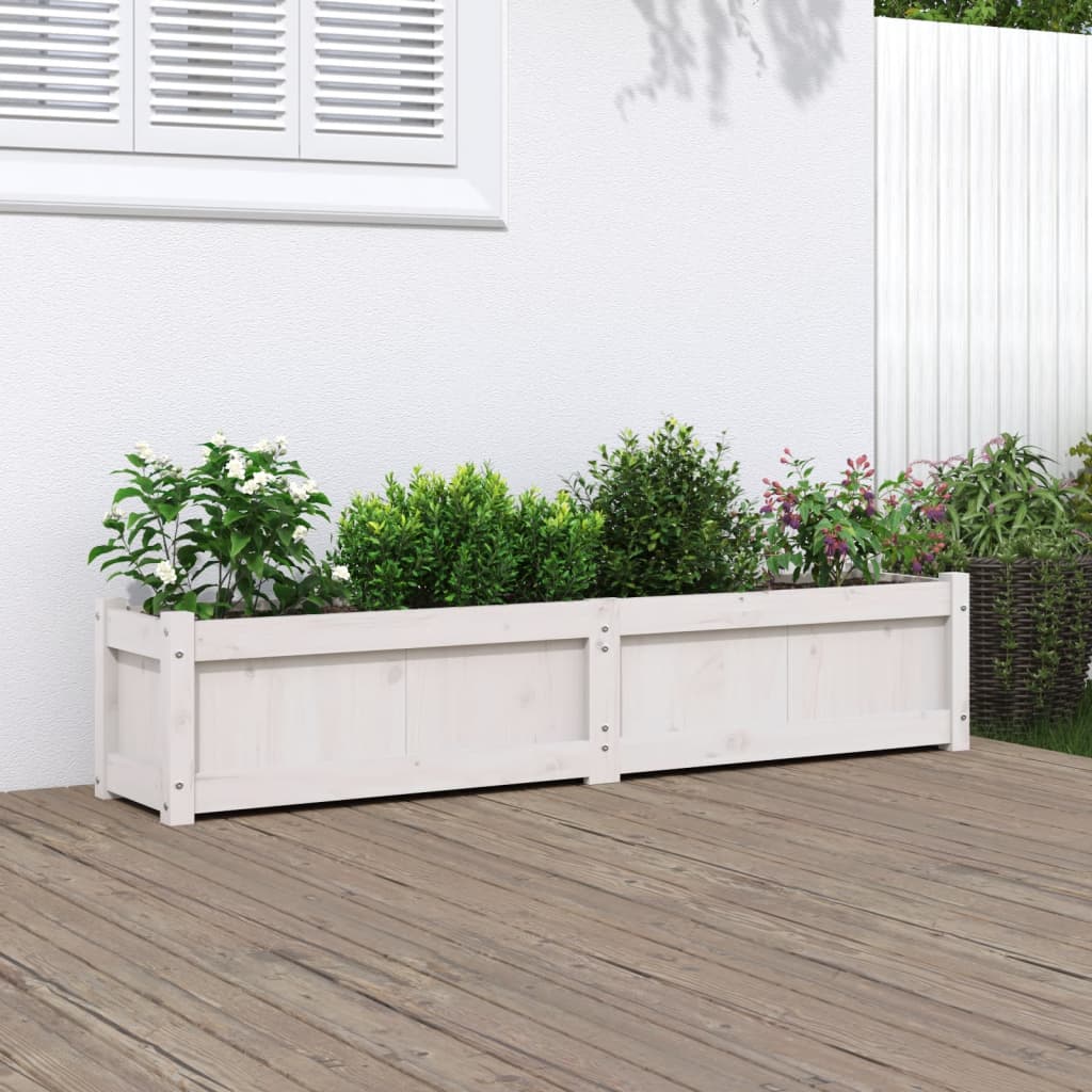 Fioriera da Giardino Bianca 150x31x31 cm Legno Massello di Pino - homemem39