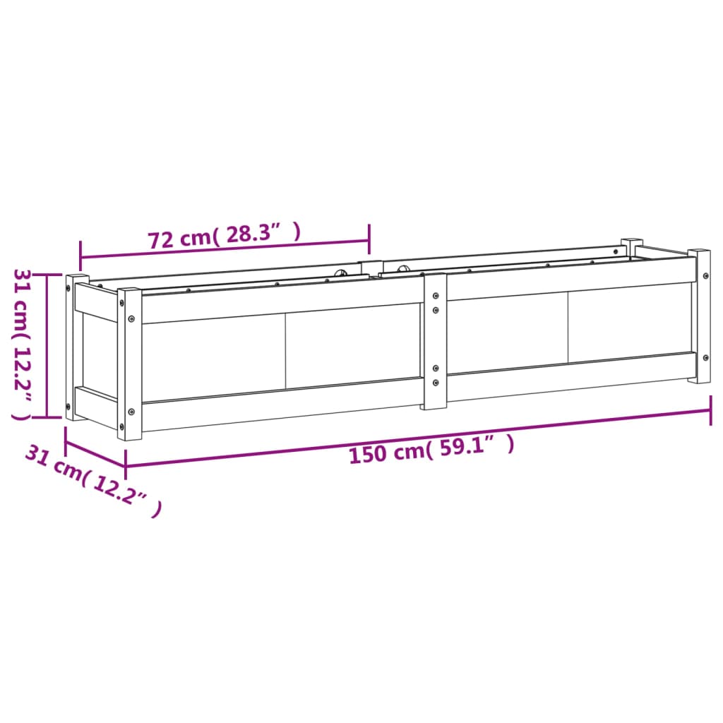 Fioriera Giardino Marrone Cera 150x31x31 cm Legno Massello Pino | homemem39
