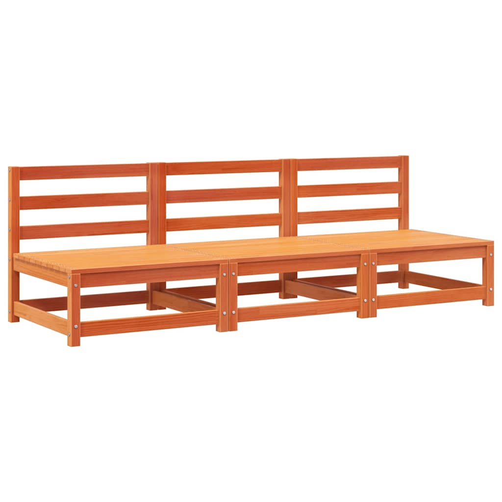 Divani Senza Braccioli Giardino 3pz Marrone Cera 70x70x67 Pino - homemem39