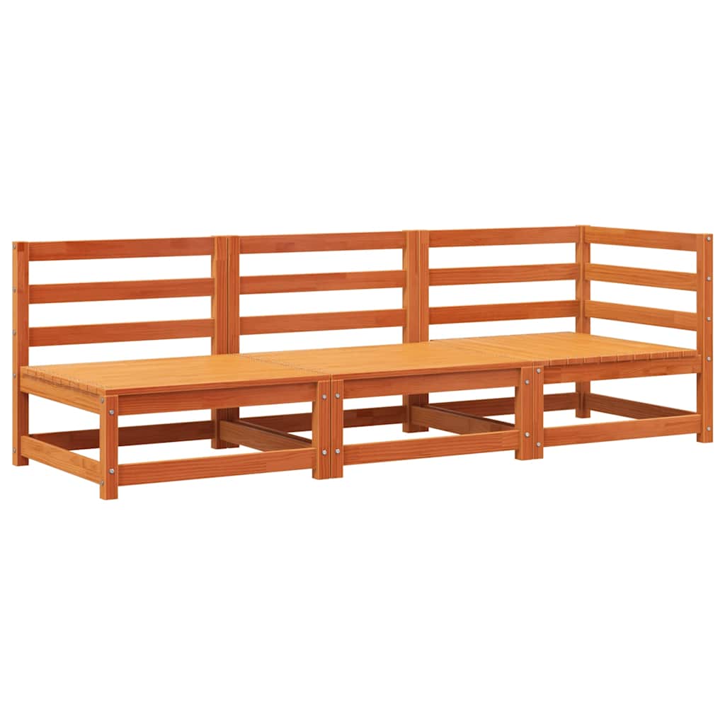 Divano da Giardino a 3 Posti Marrone Cera Legno Massello Pino - homemem39