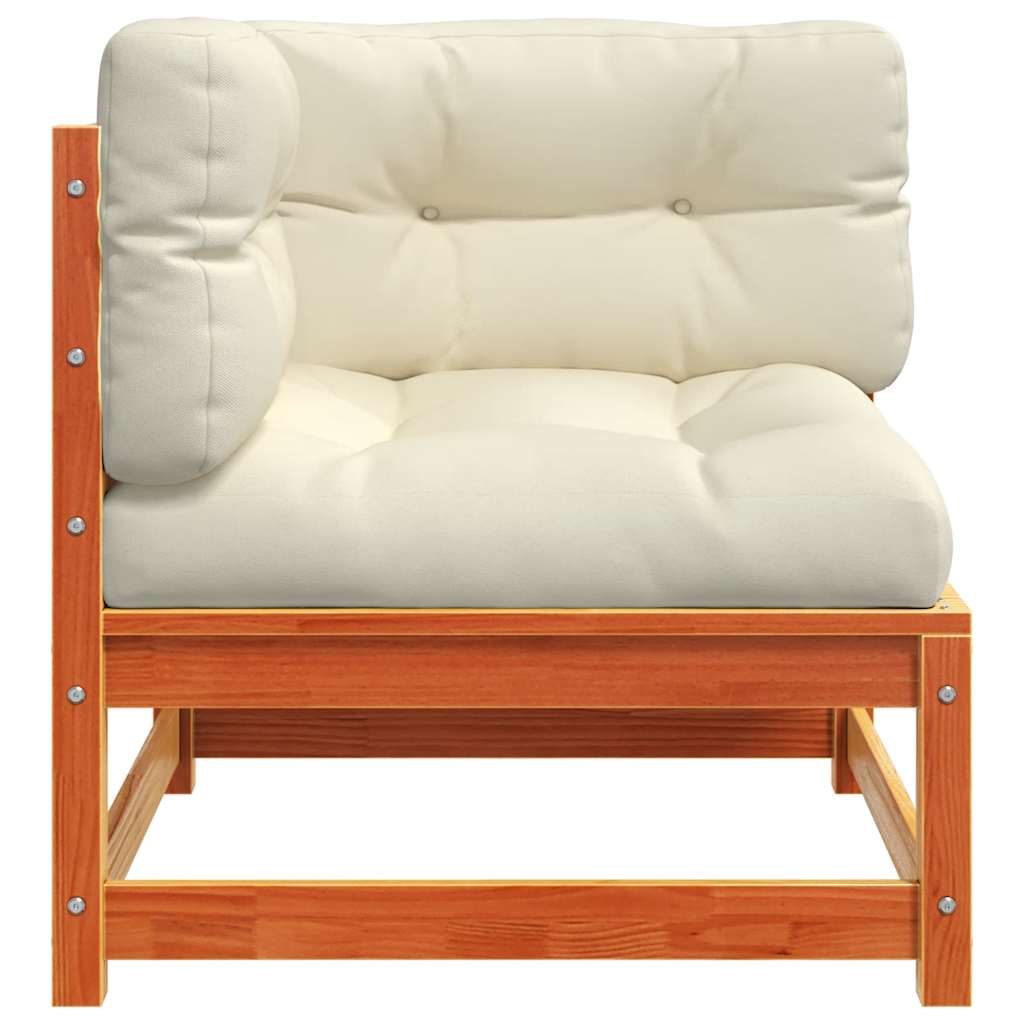 Divano Angolare Giardino Cuscini Marrone Cera Massello di Pino