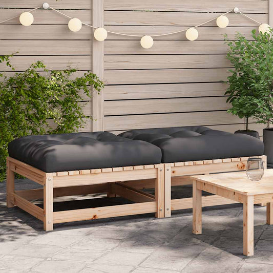 Poggiapiedi da Giardino con Cuscini 2 pz Legno Massello di Pino | homemem39