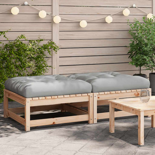 Poggiapiedi da Giardino con Cuscini 2 pz Legno Massello di Pino | homemem39