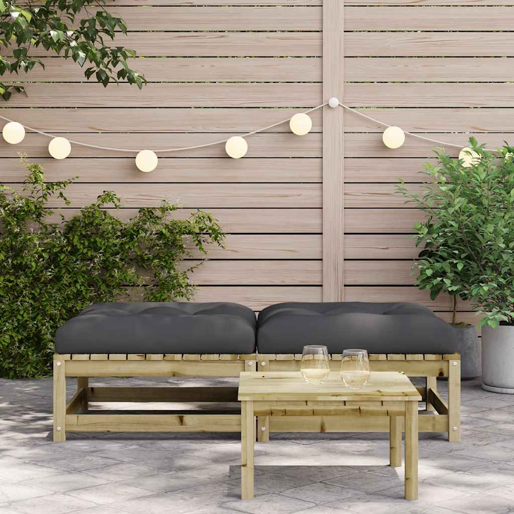 Poggiapiedi Giardino con Cuscini 2pz Legno Impregnato di Pino | homemem39