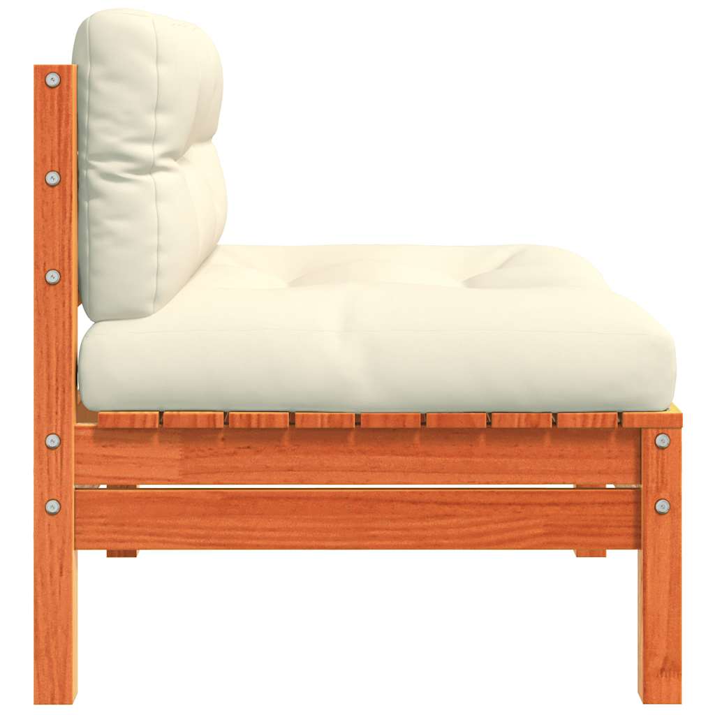 Divano Giardino Senza Braccioli Cuscini 2pz Marrone Cera Pino - homemem39