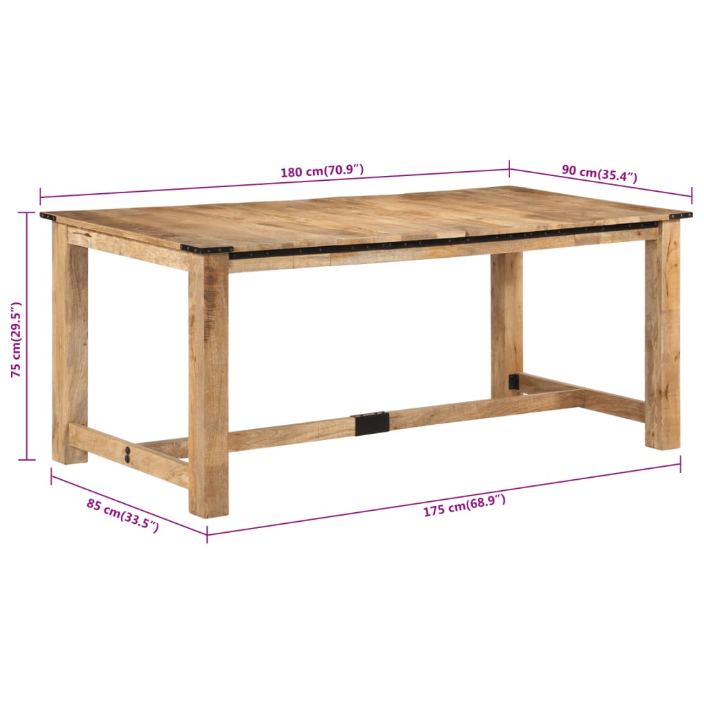 Tavolo da Pranzo 180x90x75 cm in Legno Massello di Mango | homemem39