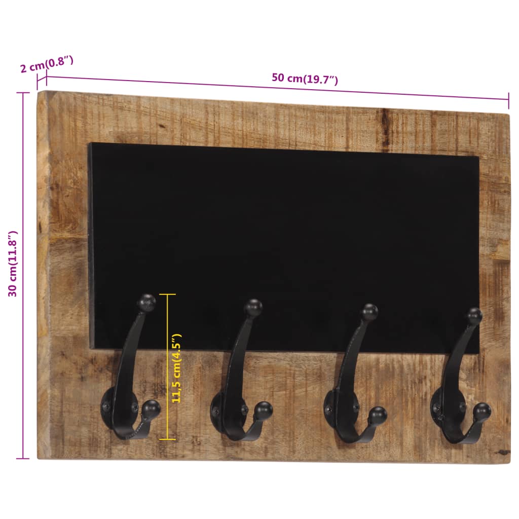 Appendiabiti da Parete con 4 Ganci 2pz Legno Massello di Mango | homemem39