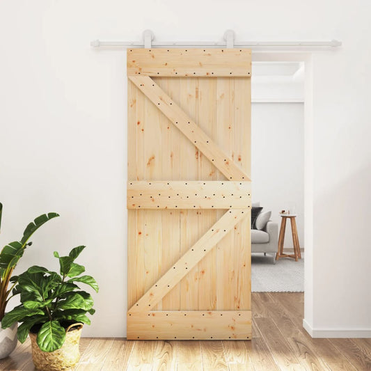 Porta Scorrevole con Set Hardware 90x210 cm Legno Massello Pino