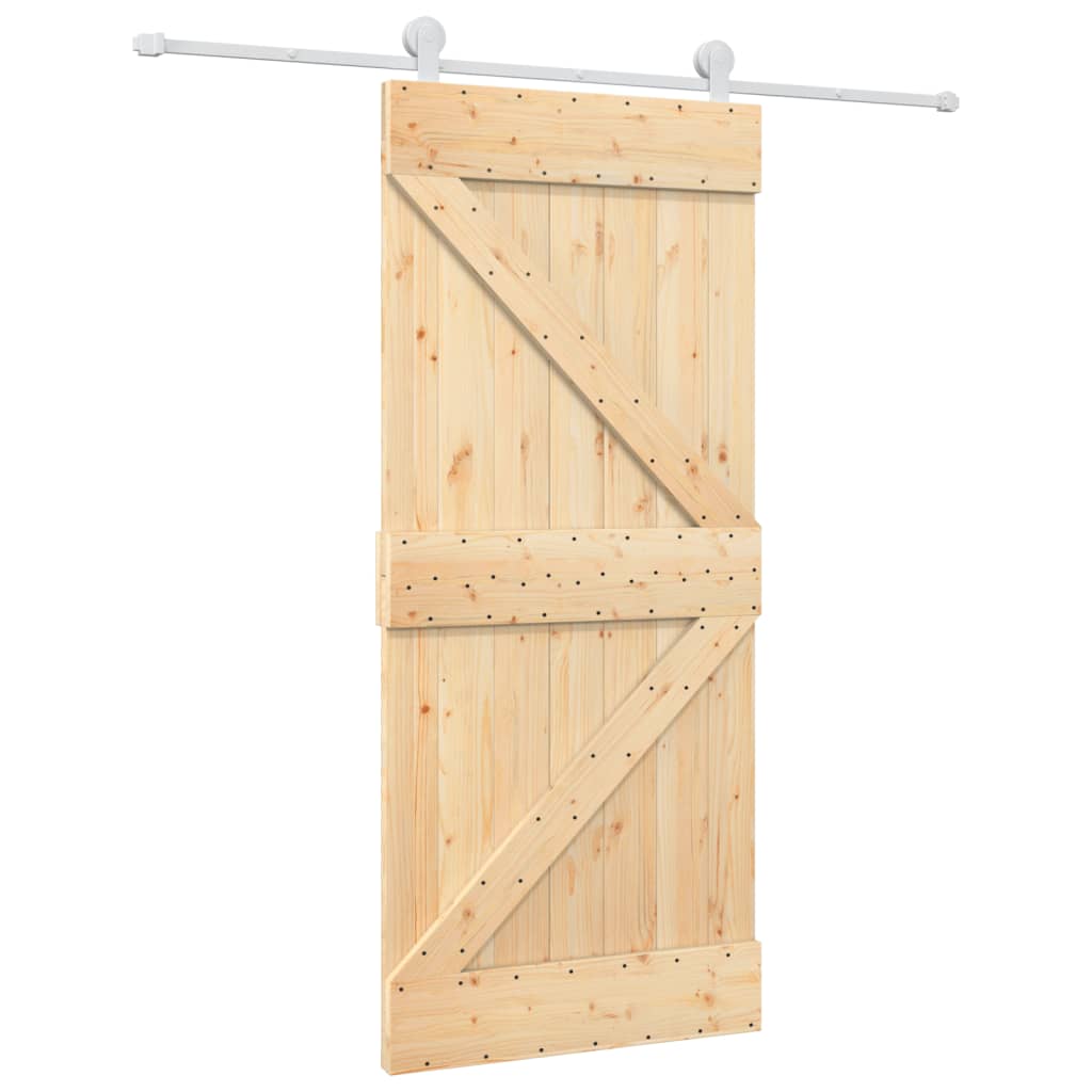 Porta Scorrevole con Set Hardware 90x210 cm Legno Massello Pino