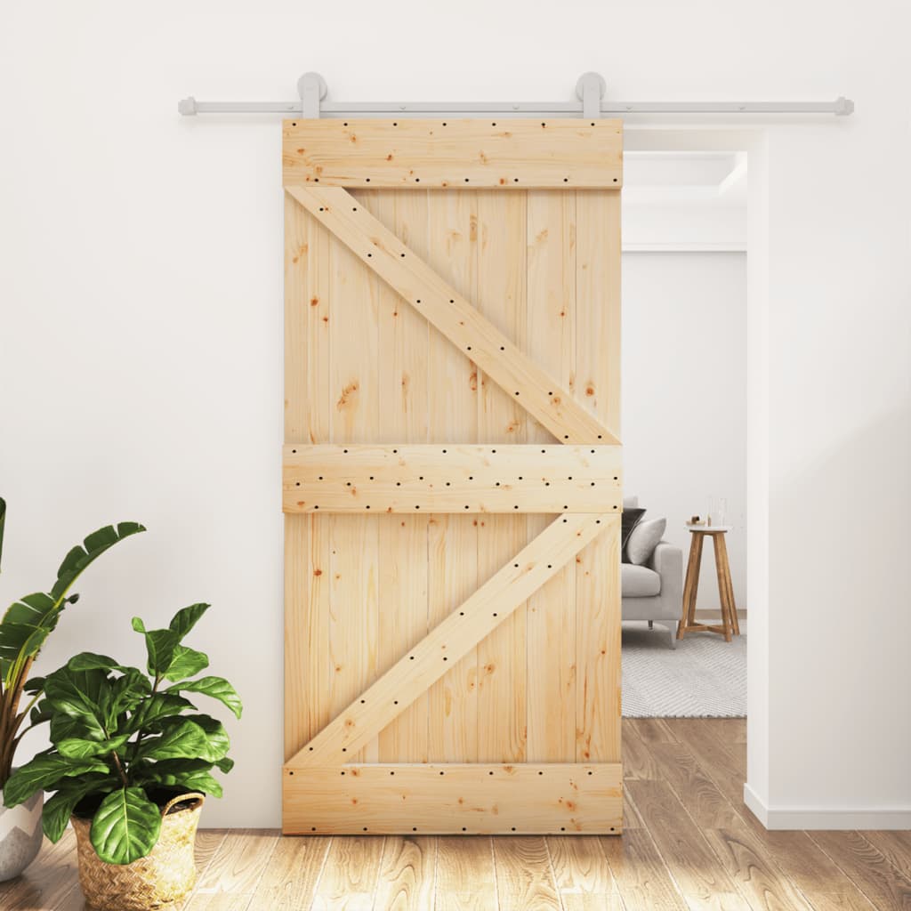 Porta Scorrevole con Set Hardware 100x210cm Legno Massello Pino