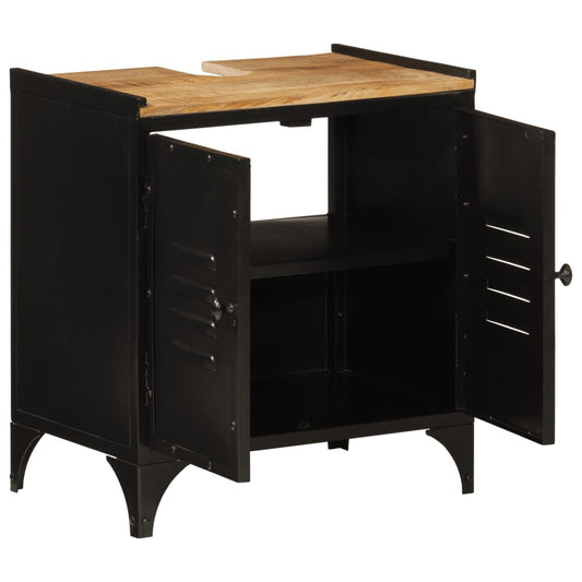 Mobile Lavabo da Bagno 55x35x60 cm Ferro e Legno Massello Mango | homemem39