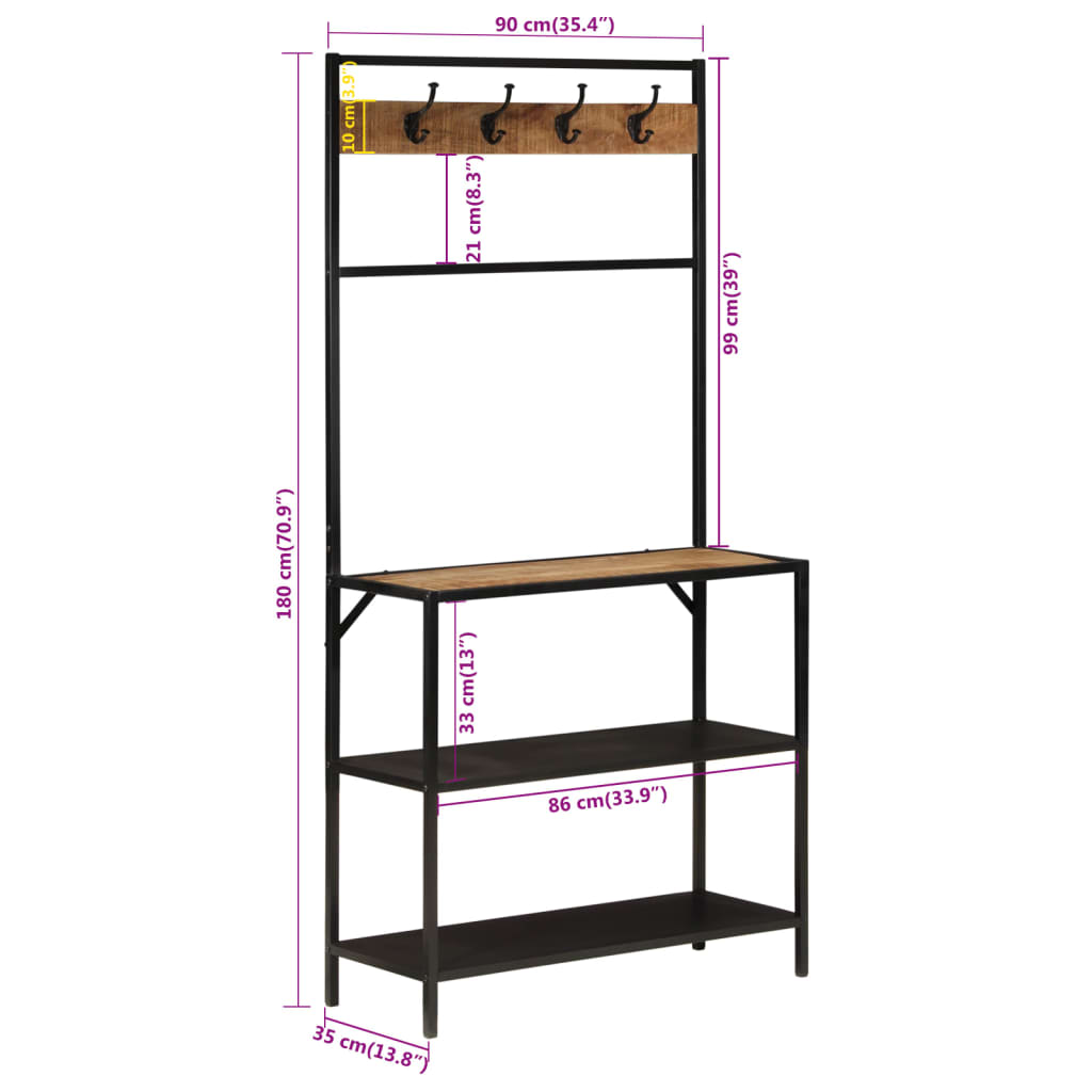 Appendiabiti 90x35x180 cm in Legno Massello di Mango e Ferro - homemem39