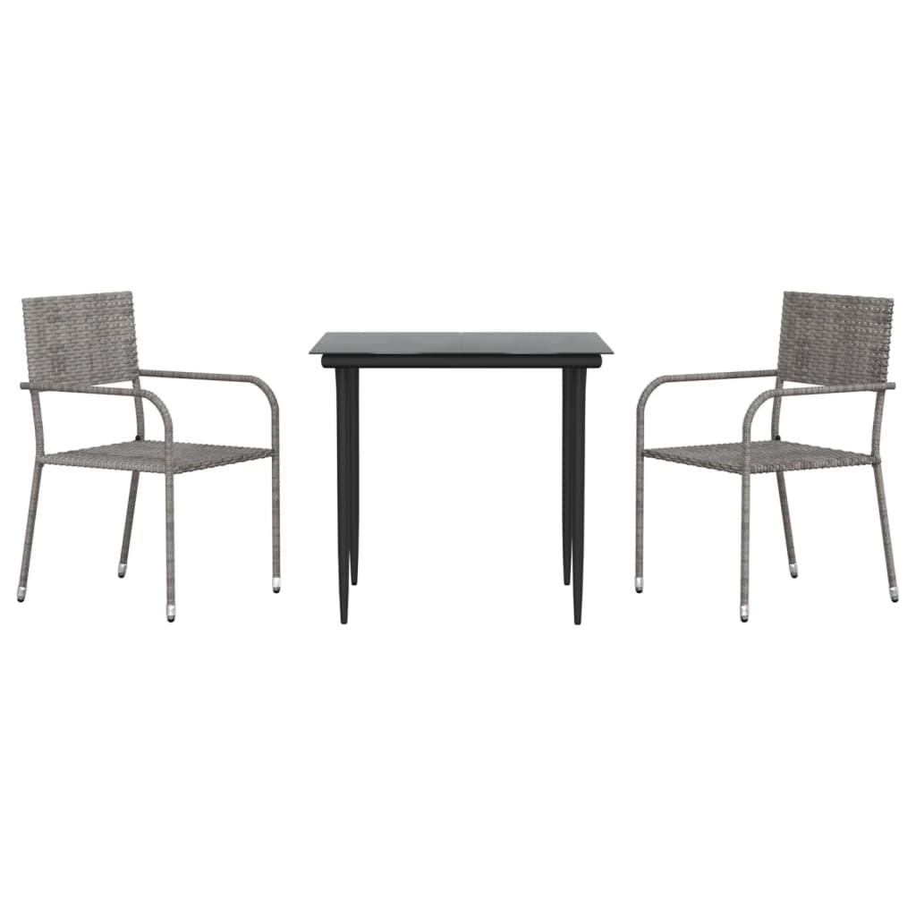Set da Pranzo da Giardino 3 pz Nero Grigio Polyrattan e Acciaio | homemem39