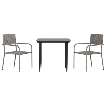 Set da Pranzo da Giardino 3 pz Nero Grigio Polyrattan e Acciaio | homemem39