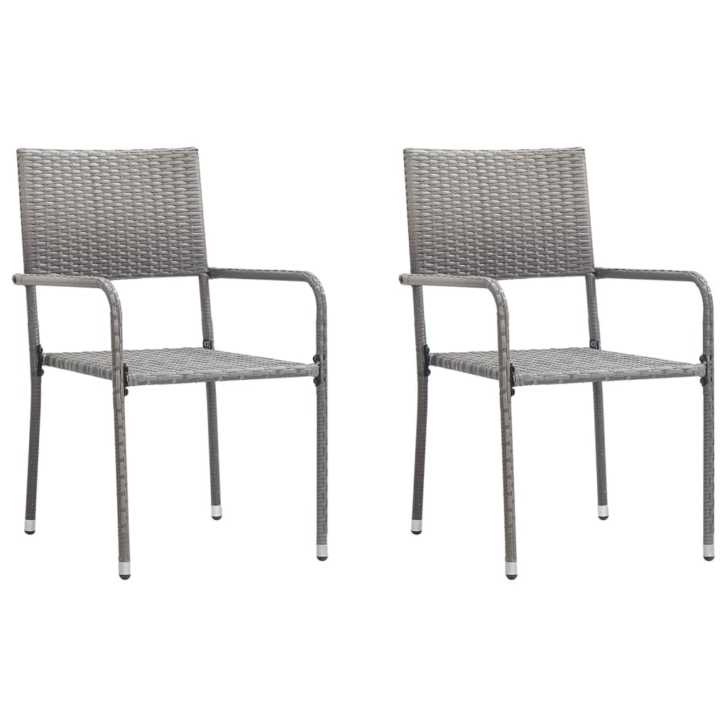Set da Pranzo da Giardino 3 pz Nero Grigio Polyrattan e Acciaio | homemem39