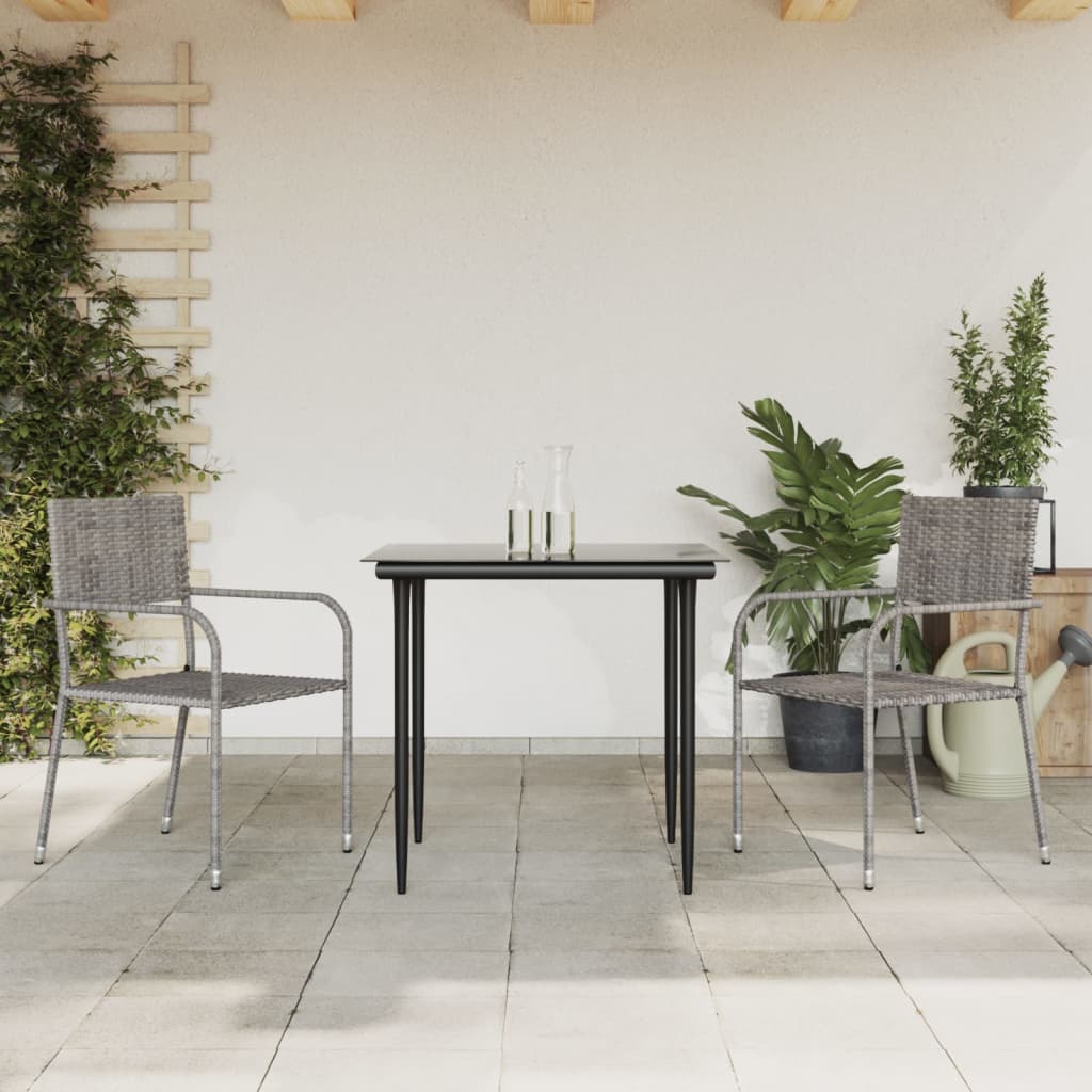 Set da Pranzo da Giardino 3 pz Nero Grigio Polyrattan e Acciaio | homemem39