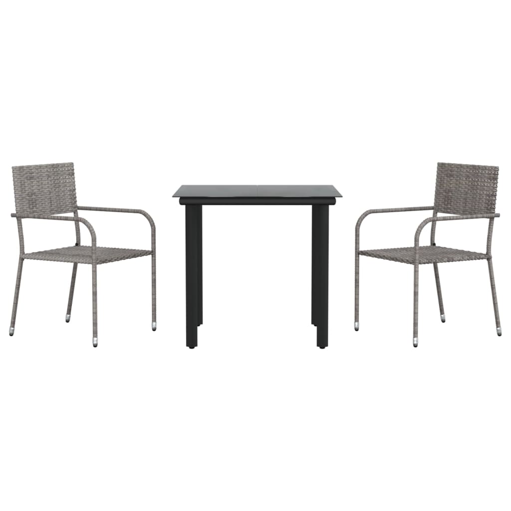 Set da Pranzo da Giardino 3 pz Nero Grigio Polyrattan e Acciaio | homemem39