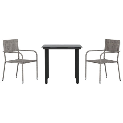 Set da Pranzo da Giardino 3 pz Nero Grigio Polyrattan e Acciaio | homemem39