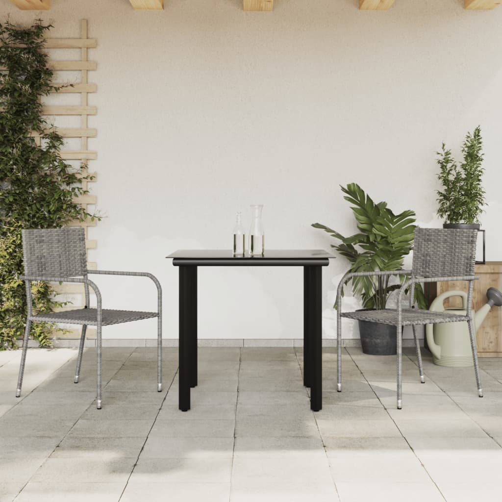 Set da Pranzo da Giardino 3 pz Nero Grigio Polyrattan e Acciaio | homemem39