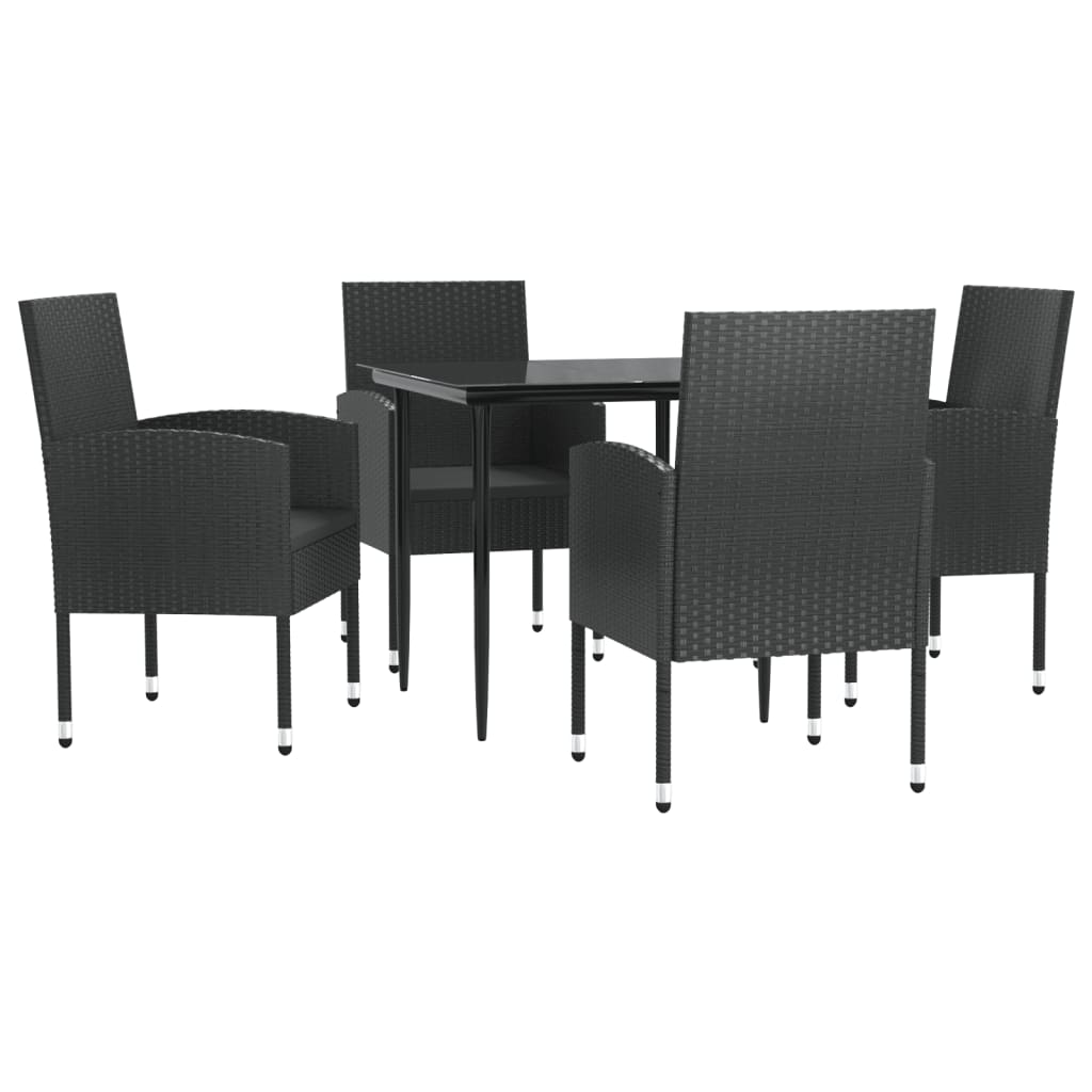 Set da Pranzo da Giardino 5 pz Nero in Polyrattan e Acciaio | homemem39