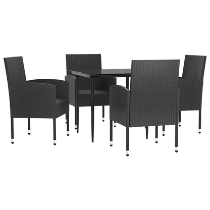 Set da Pranzo da Giardino 5 pz Nero in Polyrattan e Acciaio | homemem39