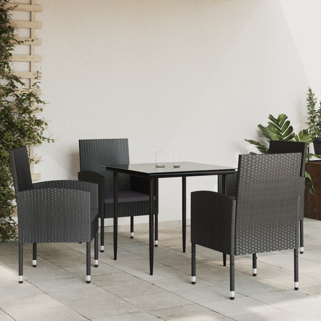 Set da Pranzo da Giardino 5 pz Nero in Polyrattan e Acciaio | homemem39