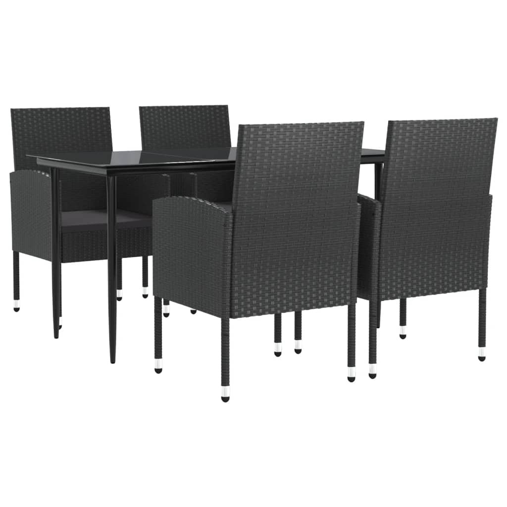 Set da Pranzo da Giardino 5 pz Nero in Polyrattan e Acciaio | homemem39