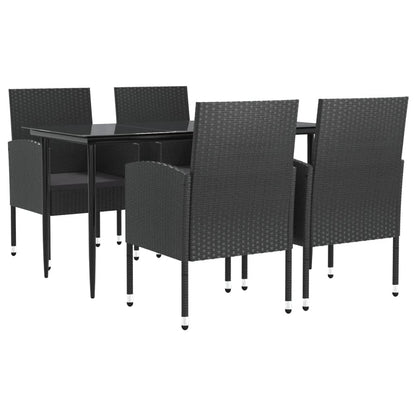 Set da Pranzo da Giardino 5 pz Nero in Polyrattan e Acciaio | homemem39