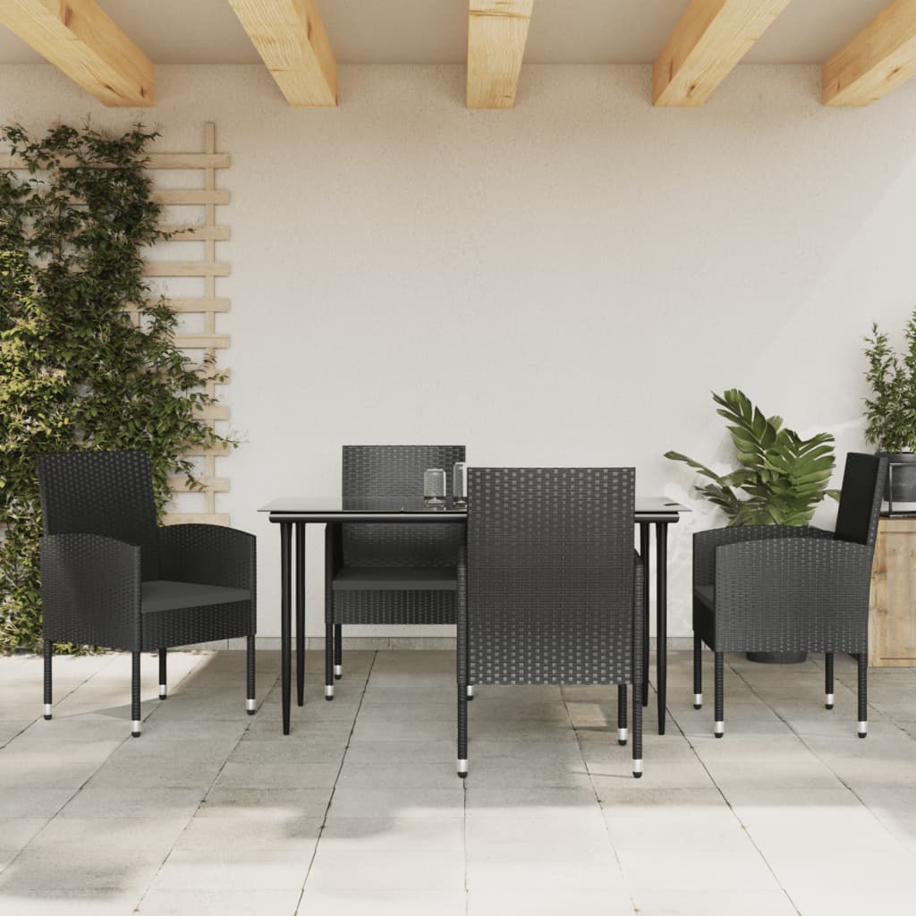 Set da Pranzo da Giardino 5 pz Nero in Polyrattan e Acciaio | homemem39