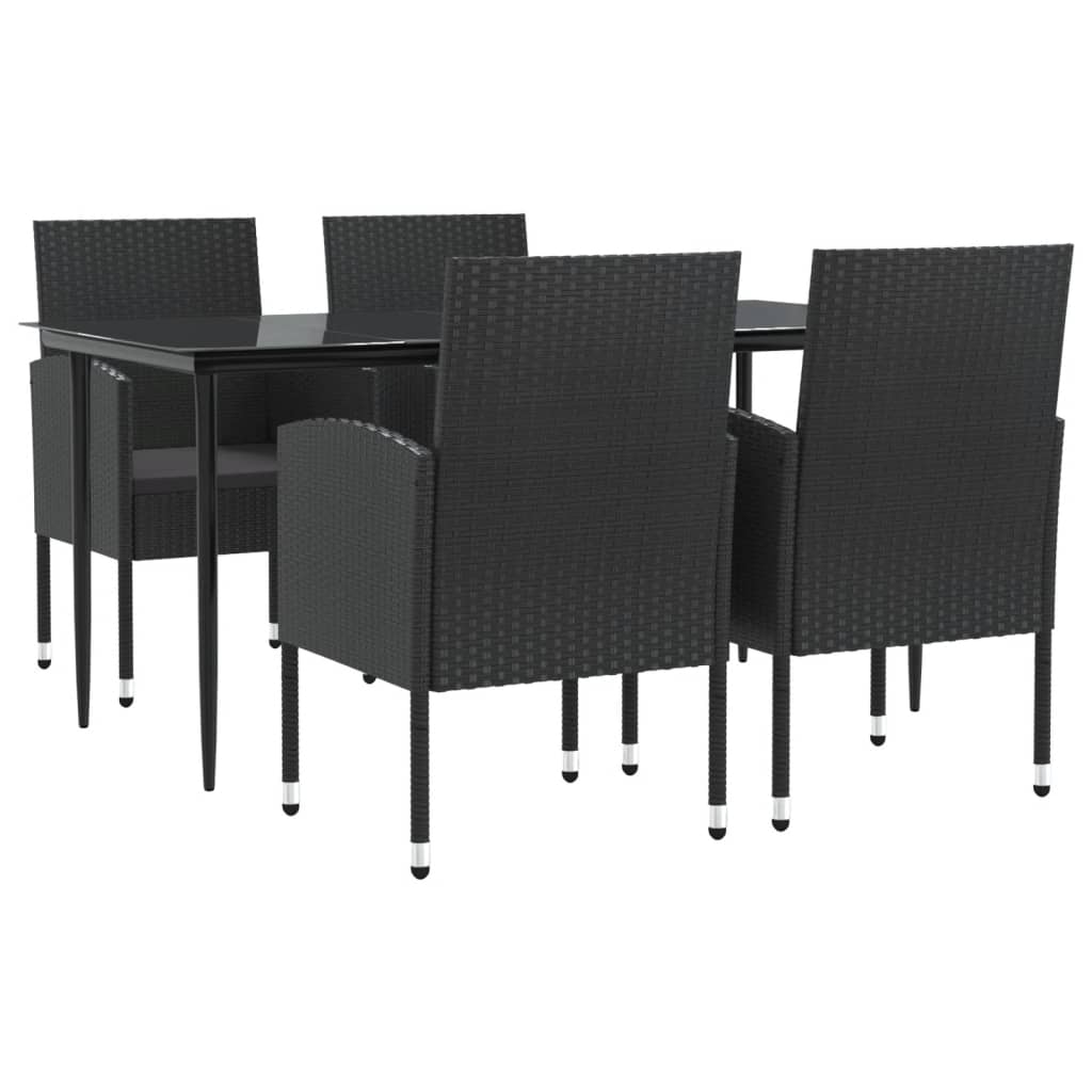 Set da Pranzo da Giardino 5 pz Nero in Polyrattan e Acciaio | homemem39