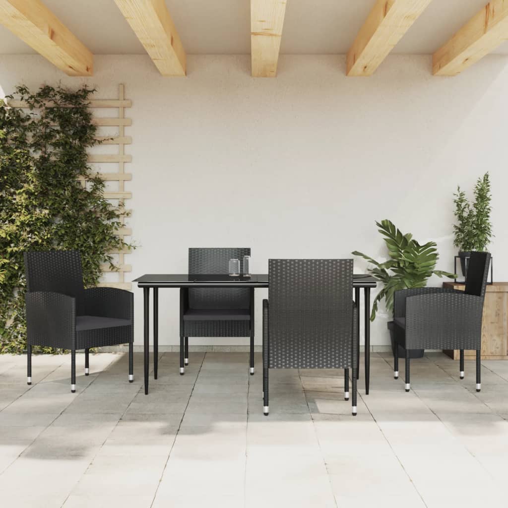 Set da Pranzo da Giardino 5 pz Nero in Polyrattan e Acciaio | homemem39