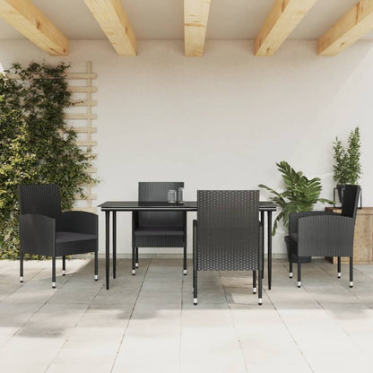 Set da Pranzo da Giardino 5 pz Nero in Polyrattan e Acciaio | homemem39