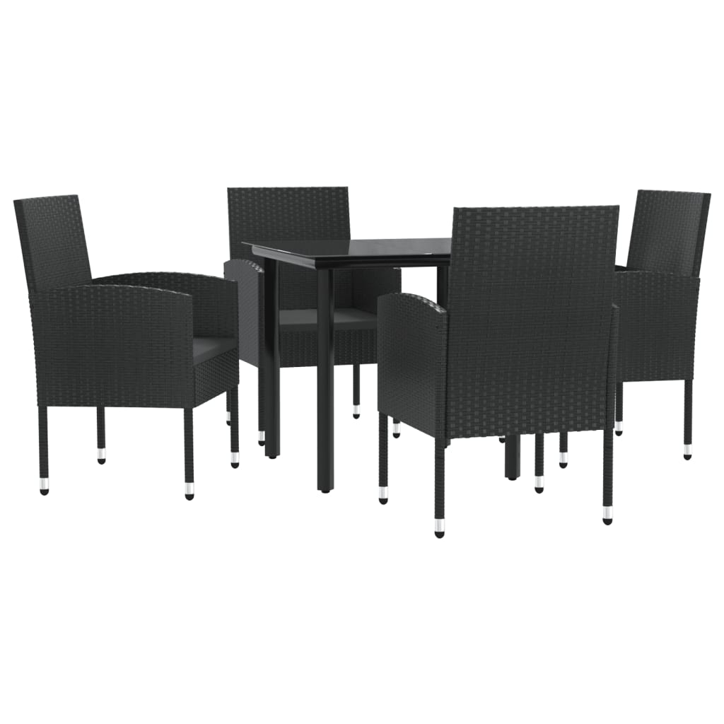 Set da Pranzo da Giardino 5 pz Nero in Polyrattan e Acciaio