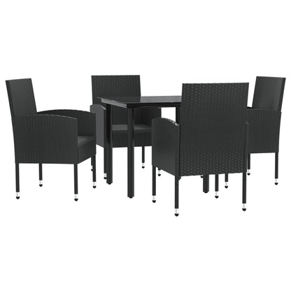 Set da Pranzo da Giardino 5 pz Nero in Polyrattan e Acciaio