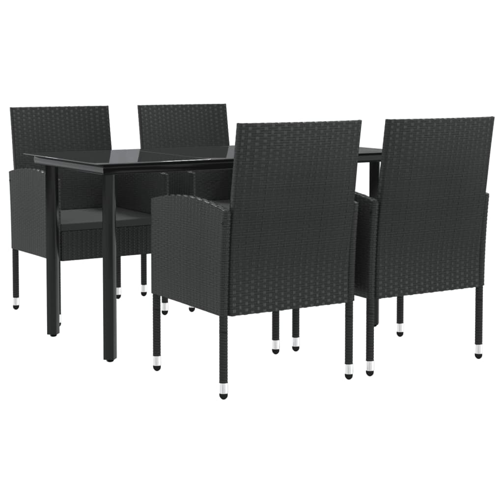 Set da Pranzo da Giardino 5 pz Nero in Polyrattan e Acciaio | homemem39