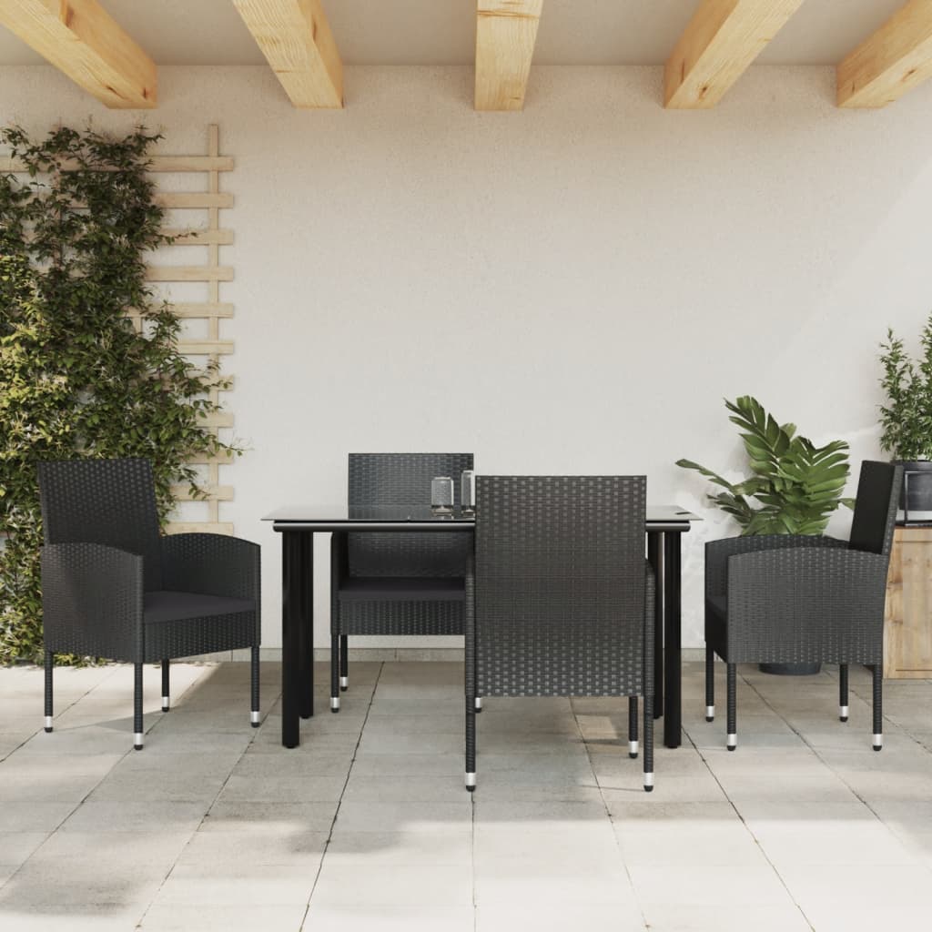 Set da Pranzo da Giardino 5 pz Nero in Polyrattan e Acciaio | homemem39