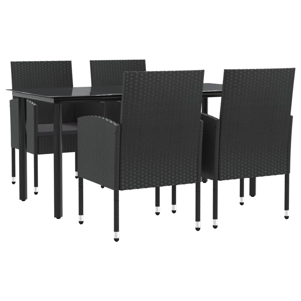 Set da Pranzo da Giardino 5 pz Nero in Polyrattan e Acciaio | homemem39