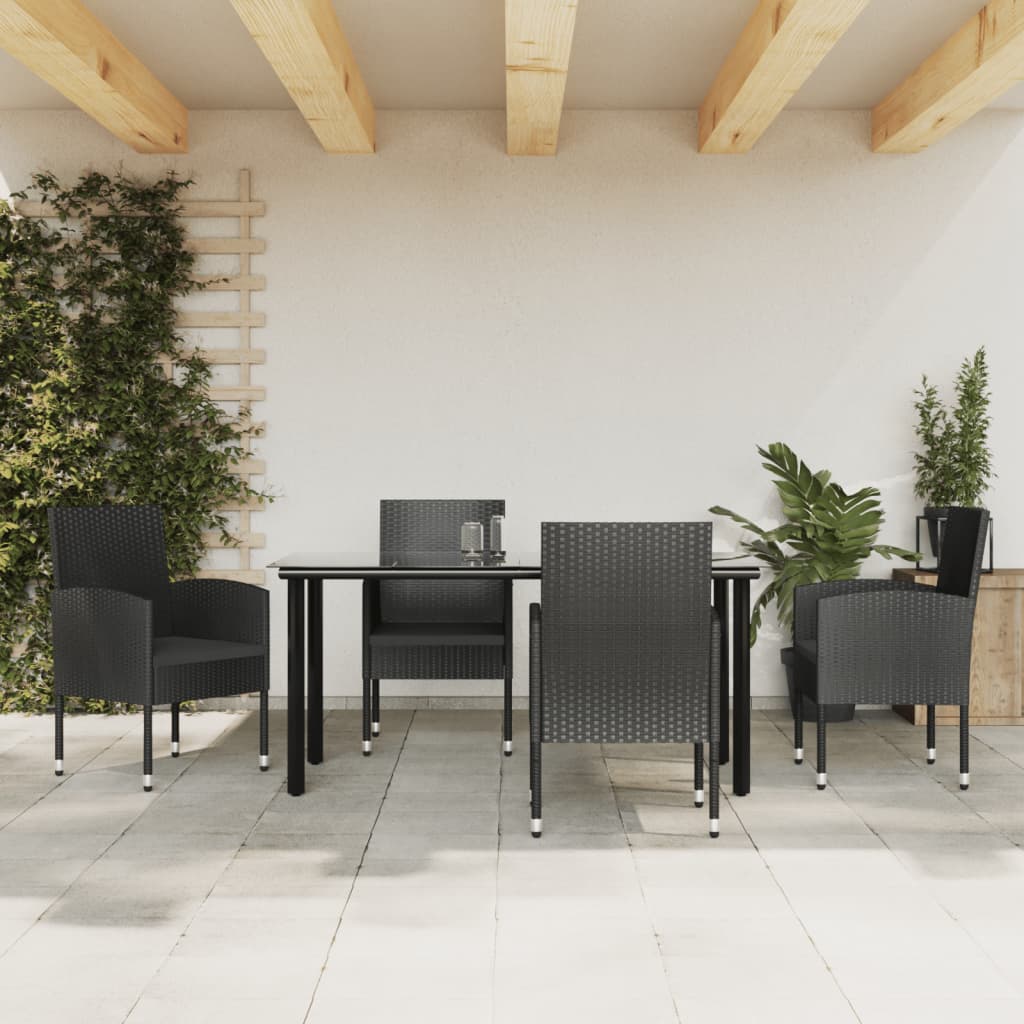 Set da Pranzo da Giardino 5 pz Nero in Polyrattan e Acciaio | homemem39